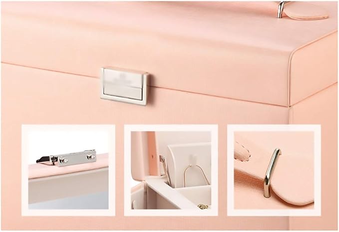 Jewellery Box Jewelry Case Jewelry Box Mirror 3 Drawers Jewelry Organizer Large Capacity Makeup Cosmetic Organizer Box Women Storage Ring Holder,