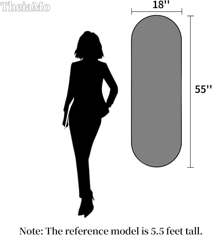 Oval Full Length Mirror, 55"×18" Wall-Mounted Mirror with Black Frame, Ultra-Clear Explosion-Proof Dressing Mirror, Simple and Classic Deco for Cloakroom/Bedroom/Living Room