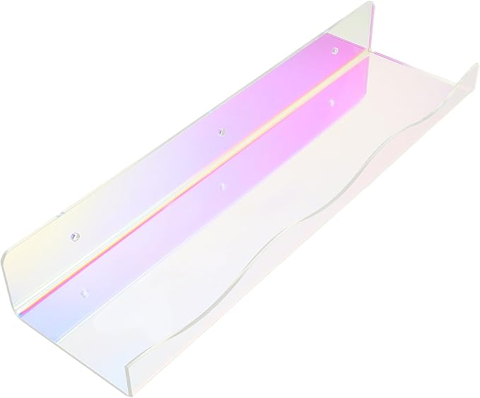 Toyvian Iridescent Acrylic Wall Shelf for Makeup and Perfume Storage, Colorful Mounted Display Shelf with Curved Pattern, Nail Polish Organizer for Bedroom and Bathroom