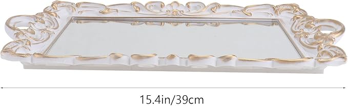 Retro Mirror Tray Decorative Storage Plate Vintage Make-Up Organizer White Rectangular Mirror Vanity Tray for Perfume Display Photography Prop Home Décor
