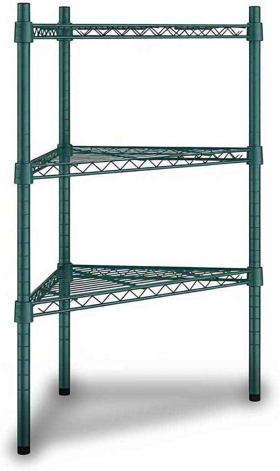 25" W x 18" D x 34" H NSF Green Triangle Heavy Duty Corner Shelving Kit, 3-Shelf Adjustable Wire Rack