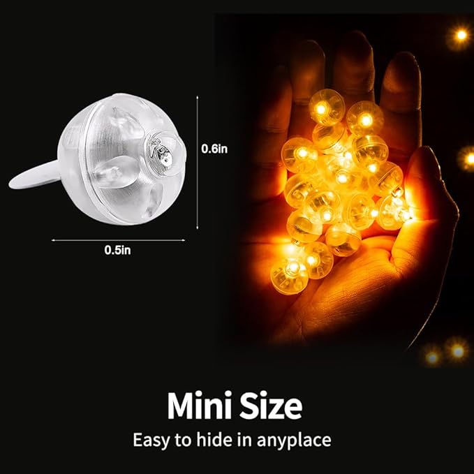 50pcs LED Orange Balloon Light Mini Tiny LED Light, Small Round Led Ball Lamp for Paper Lantern Indoor Outdoor Fun Birthday Event Halloween Christmas Party Wedding Decoration Supplies
