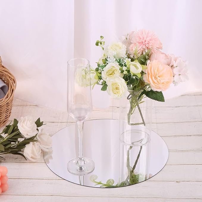 Set of 24 Round Mirrors for Centerpieces, 12 Inch Silvery Acrylic Mirrors Candle Plate Circle Mirror Trays for Wedding Party Home Mirror Centerpieces for Table