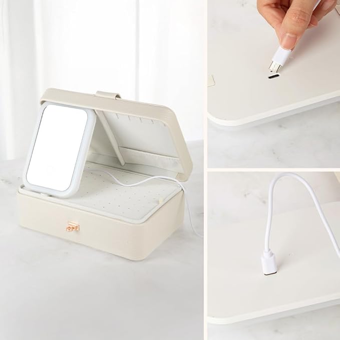 BYFDIY Custom 3-Layer Travel Jewelry Case Personalized Name Birth Flower Jewelry Organizer and Storage With 3 Colors LED Makeup Mirror Mother Jewelrys Box Gifts For Women Nana Size 9.25×6.3×3.54 INCH