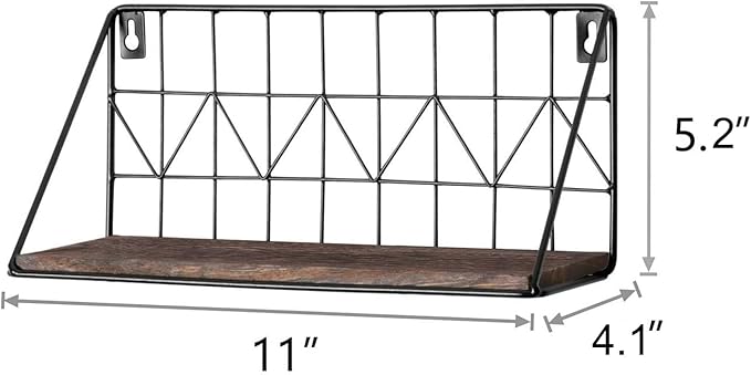 Mkono Floating Shelves Wall Mounted Set of 2 Rustic Wood Storage Display Shelf with Metal Wire Basket 11.5 Inches, Hanging Shelf for Bedroom Bathroom Living Room Kitchen Office, Brown,Small