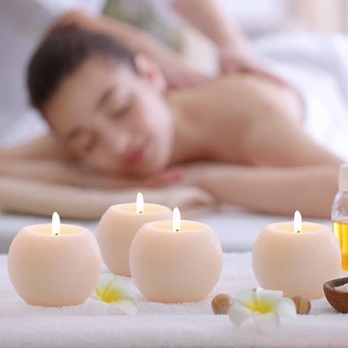 Tondiamo 7 Pieces Round Candles Ball Candles Unscented Round Ball Candle Decorative 1.96 Inch for Wedding Baby Shower Birthday Christmas Holiday Celebration Valentines Home(White)