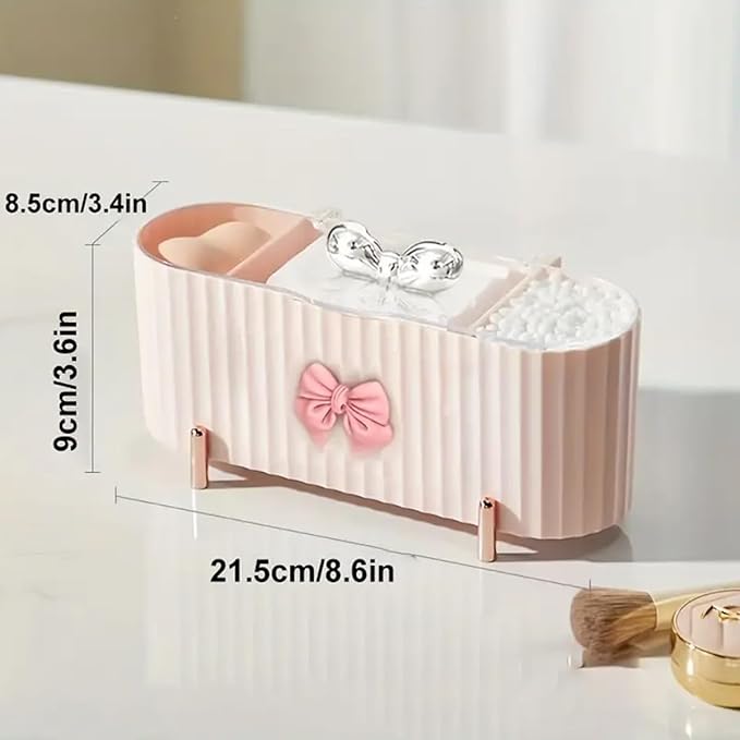 Makeup Organizer Large Capacity Clear Lid Storage Box - Swabs Powder Puffs Organizer