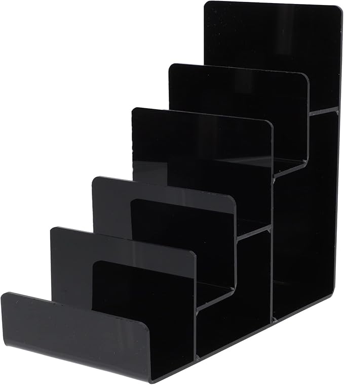Cabilock Multi-Layer Acrylic Wallet Display Stand 5-Tier Black Purse Organizer Rack for Home and Store Counter Top Suitable for Wallets Handbags Sunglasses Jewelry Storage