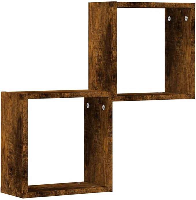 vidaXL Wall Cube Shelves Set of 2 Smoked Oak 11.8X5.9X11.8 in Indoor Storage for Living Room Office Minimalist Display Organization Shelf Floating Mounted Bookshelf Shelving
