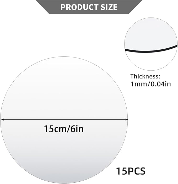 15 Pack Round Mirror Centerpieces for Tables Decorations, 6inch Acrylic Mirror Plate Circle Mirror Trays Wedding Centerpieces, Self Adhesive Non Glass Stickers for Home or Wall Decor Candle Crafts