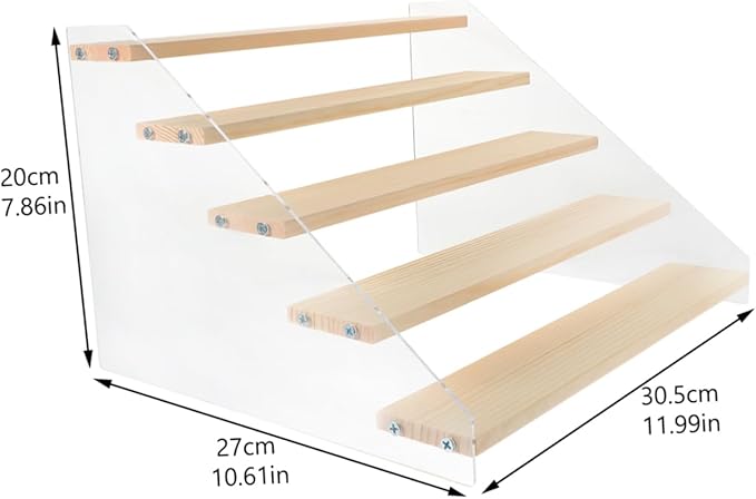 Cabilock Wooden Tiered Desktop Display Riser Stand Makeup Organizer for Cosmetics Figurines Cupcakes Perfumes Nail Polish and Collectibles Multi Shelf for Home Office and Retail Showcase