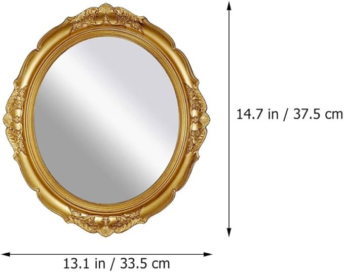 Veemoon Retro Makeup Mirror Tray for Vanity Table, Gold Metal Cosmetic Organizer Plate, Vintage Style Wall Hanging Mirror for Beauty Salon and Home Use