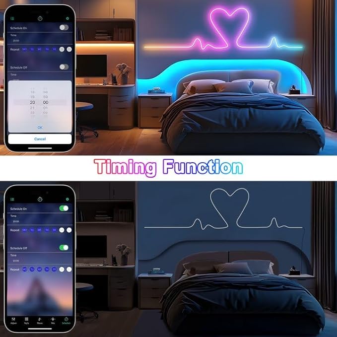 Cozylady RGB Neon LED Rope Lights, Waterproof Bluetooth APP Remote Control Music Sync Strip Lights, 24V Flexible DIY Silicone Light for Bedroom Home Indoor Outdoor Decor (12M/40Ft)