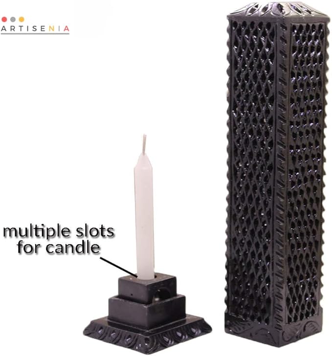 Handmade Soapstone Incense Stick Tower Holder | Marble Incense Stick Tower Burner | Aromatherapy Spa Fragrance Accessory for Home & Office Décor (11 x 3 Inches) (Black)