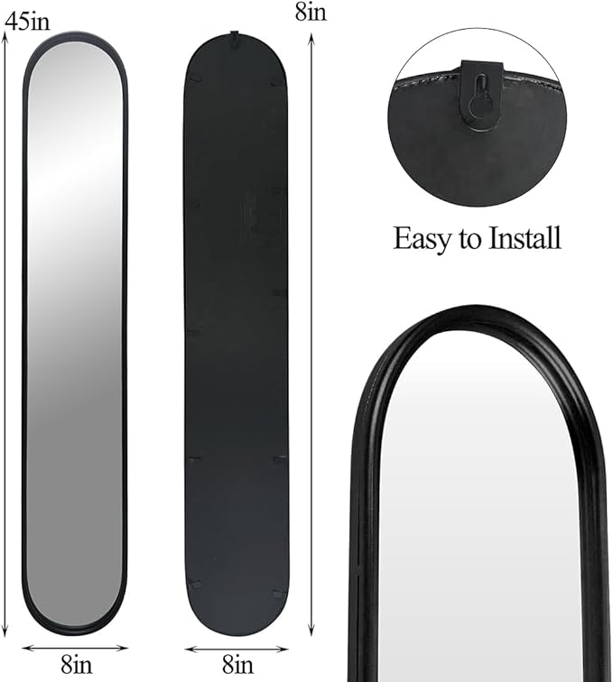 OUSHUAI Black Full Length Oval Mirror, 1-Pack Narrow Capsule Long Mirrors with Metal Frame for Entryway,Hallway,Living Room