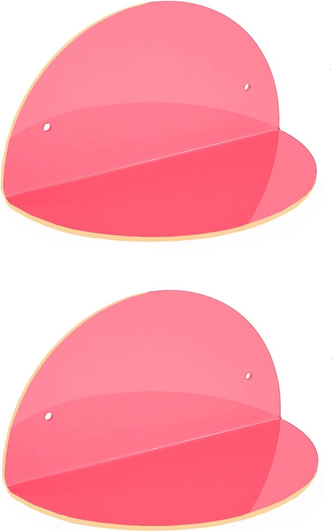ROYALITA Small Acrylic Shelves Room Decor Floating Shelves (2-Pack, 8-inch Diameter) - Wall Mounted Display Stand for Plants, Toys, Makeup, and More - Ideal for Home and Office, Pink