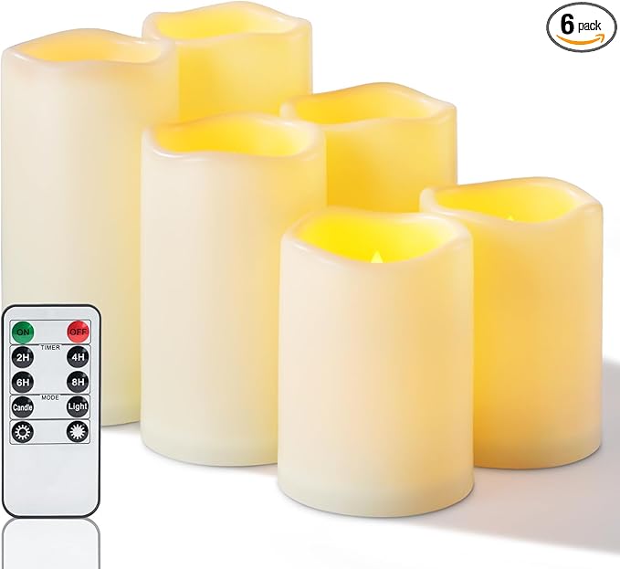Homemory Waterproof Flameless Candles, Outdoor Indoor Battery Operated LED Pillar Candles with Remote Control and Timer, Plastic, Long Lasting, D3 x H4 4" 5" 5" 6" 6", Set of 6