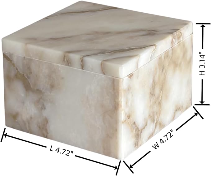 Natural Marble Ring Jewelry Box Cotton Swab Storage Box with Lid Storage Box (Calacatta Gold)
