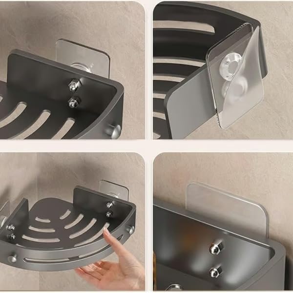 SakerPlus No-Drill Bathroom Corner Shelf, Strong Adhesive Wall Mount Organizer with Adjustable Tier, Rustproof ABS Material for Shower Storage, Easy to Clean & Removable (Black, 3-Tier)