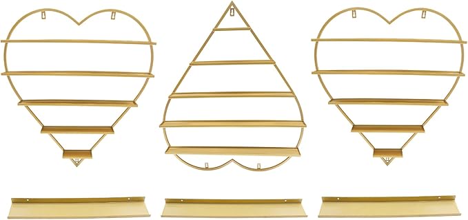 DaryaBrest Wall-Mounted Nail Rack - 5 Tier Metal Display Case (Heart-Shaped) Cosmetic Storage Shelves home Spa Shop (gold)