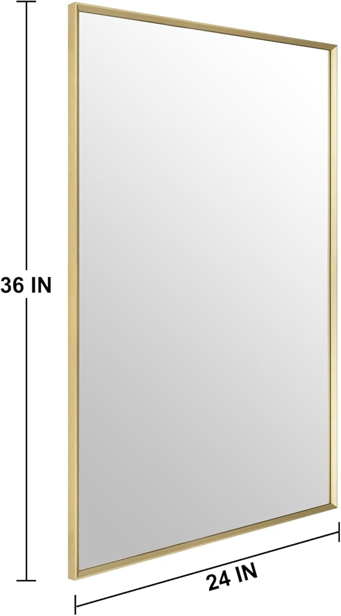 Bathroom Mirror for Wall, 36x24 Inch Metal Framed Mirror, Brushed Gold Rectangle Mirror, Bathroom Vanity Mirror Farmhouse, Tempered Glass, Anti-Rust, Hangs Horizontally or Vertically