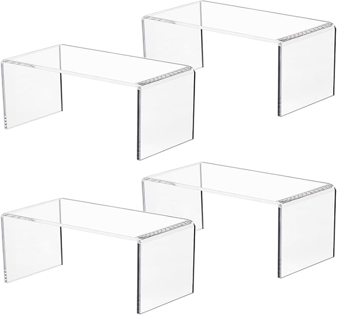 4 Pack Large Acrylic Display Stand,12'' x 4'' x 4'' Thickened Clear Rectangular Cupcake Holder Perfume Organizer Stand, Large Shelf Risers Desktop Display Stand for Decor Display,Figure,Cupcake