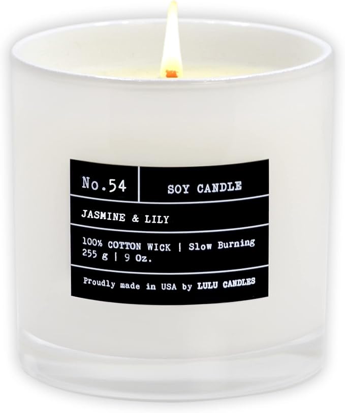 Lulu Candles | Jasmine & Lily | Highly Scented Candles for Home - Soy Blend Jar Candle with 100% Cotton Wick - Slow Burning (9 Oz.)