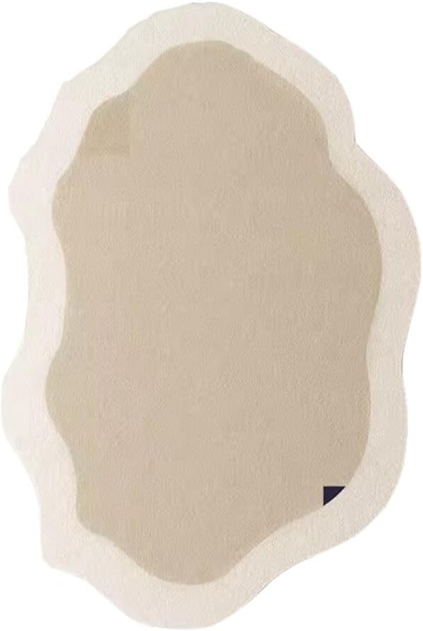 Boho Odd Shaped Rugs Cream Beige Irregular Rug for Living Room Bedroom Home Office Machine Washable Low Pile Shag Carpet 7x9 Minimalist Modern Playroom Nursery Indoor Non Slip Durable Runner Mats