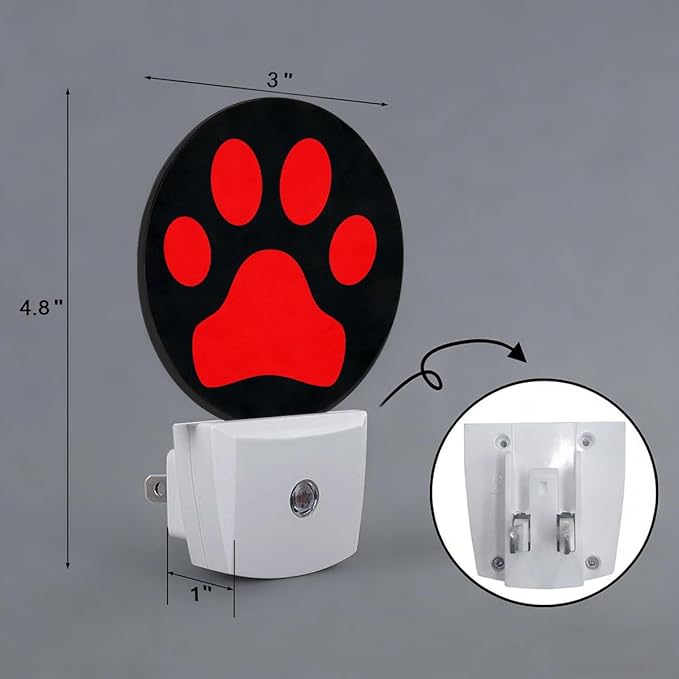 Red Black Dog Paw Night Light Auto Sensor Led Dusk to Dawn Lamp Home Decor for Men Women