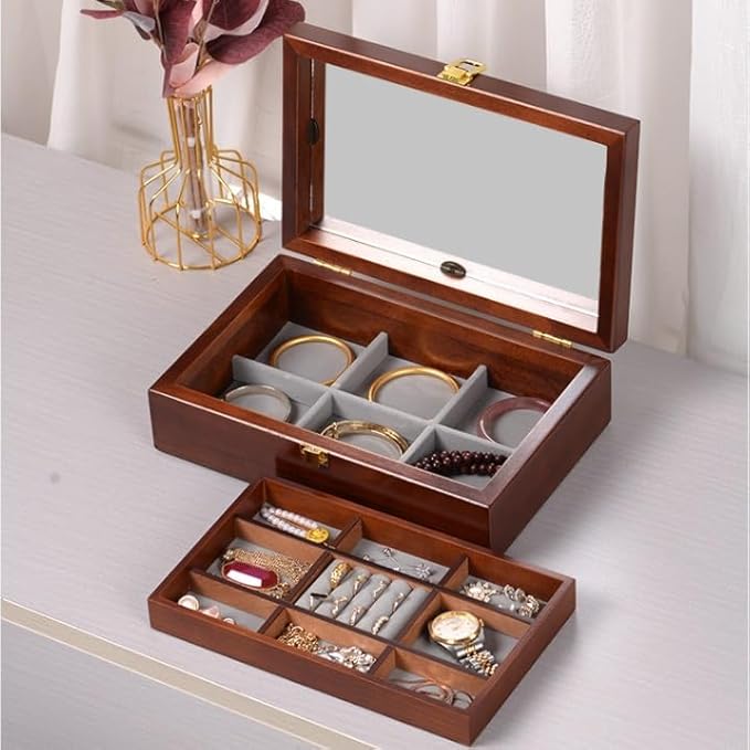 JSEIAJB Wooden Jewelry Box Organizer Wooden Makeup Vintage Jewelry Boxes Accessories Boxes