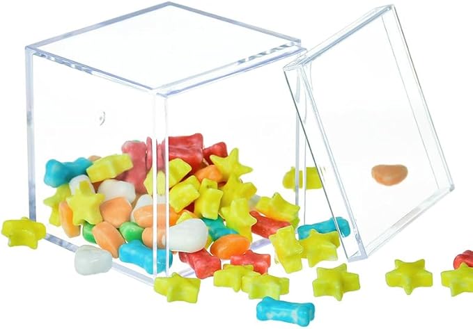 KissYou Small Acrylic Box with Lid Clear Square Cube Transparent Candy Jewelry Storage Containers Graduation Wedding Birthday Party Candy Boxes Decorations