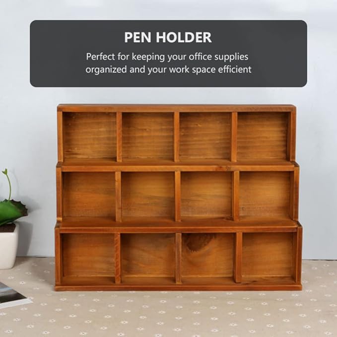 Cabilock Vintage Wooden Stair Storage Cabinet 12 Compartments Multi-Layer Desktop Organizer Shelf for Home D Cor Office Display Case 14.88 X 10.94 X 5.12 Inches