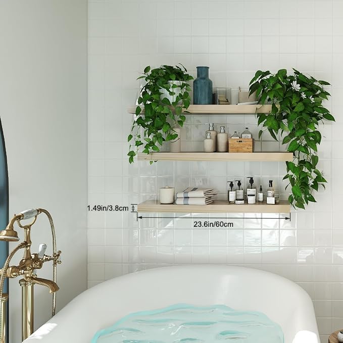 Floating Shelves for Wall, Bathroom Shelves Over Toilet, Wall Shelves & Book Shelf for Room, Hanging Shelf, Modern Wooden Mounted Floating Shelves, 24x7x1.5 in (Oak, Set of 3)