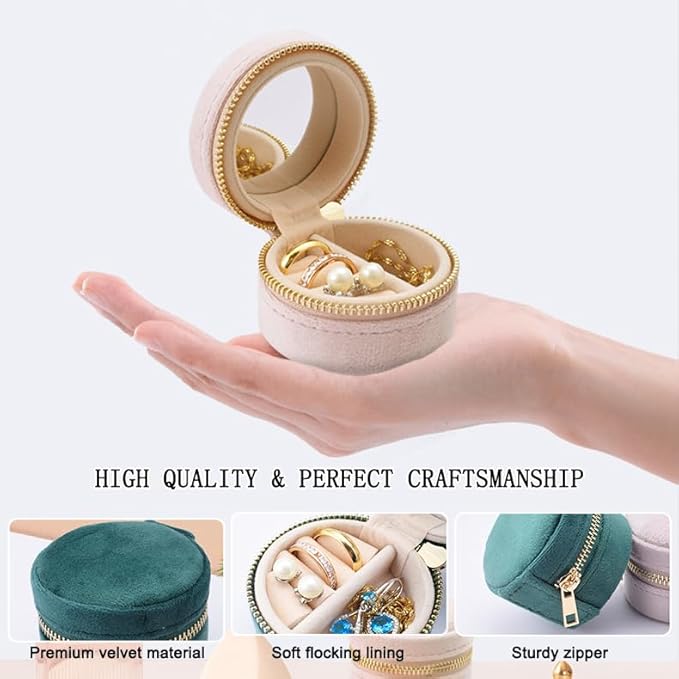 Mini Small Travel Jewelry Case With Mirror - Compact Velvet Organizer Box, Portable Clutch Earrings/Rings/Necklaces Premium Storage, Bridesmaid/Girlfriend Gift for Make up (Pink)
