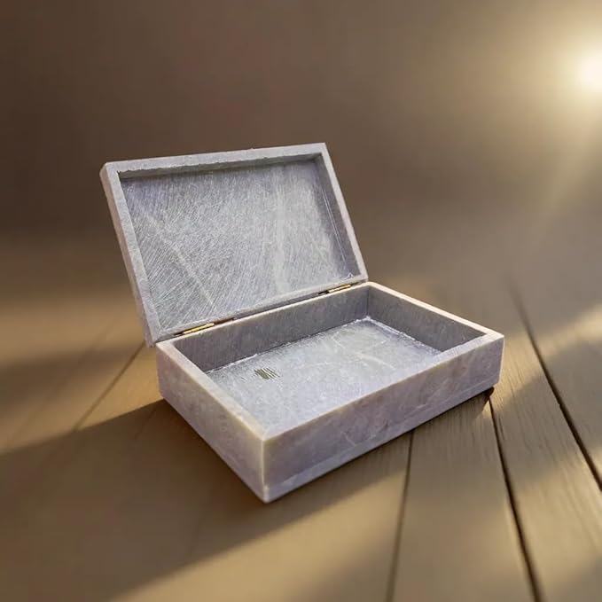 Hand Carved Marble Soapstone Square Shape Jewellery Box | Storage Organizer | Decorative Trinket Ornament Holder. (Multicolor, Length 6 Inch x Width 4 Inch x Height 1.75 Inch)