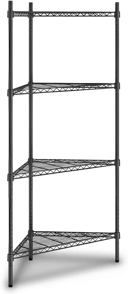 33" W x 24" D x 64" H NSF Black Triangle Heavy Duty Corner Shelving Kit, 4-Shelf Adjustable Wire Rack