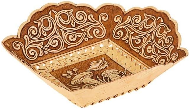 Birch Bark Bread and Pastry Basket, Bread Storage Container and Fruit Basket for Serving Set (Square Plate)