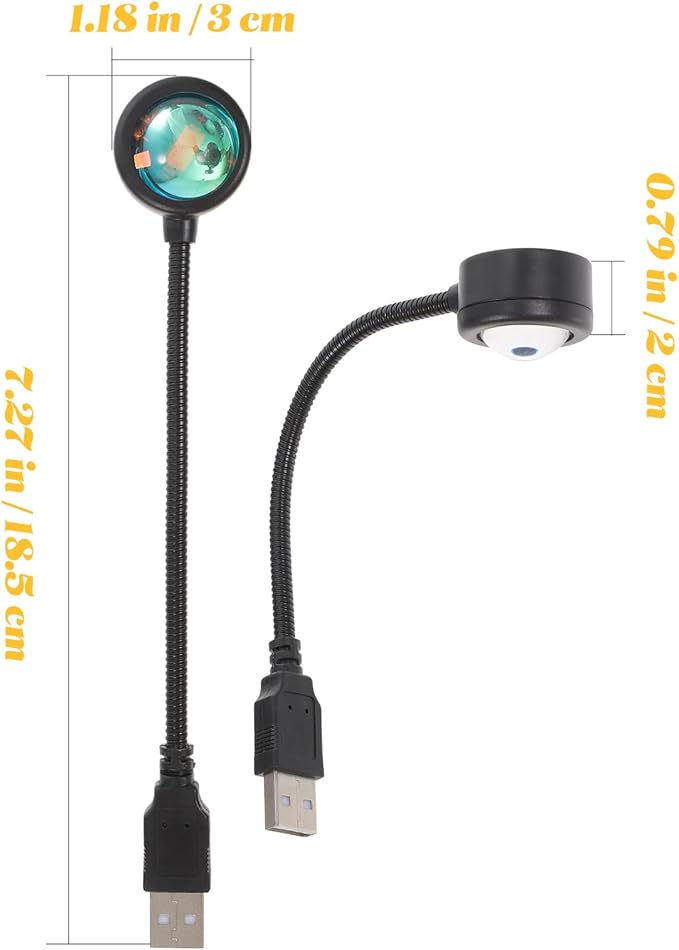 Alipis USB Sunset Projection Lamp 2 Pack - Portable Night Light for Bedroom Living Room Party Mood Lighting with High Brightness Led and Transparent Lens