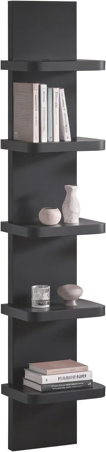 Versatile 5 Tier Wall Shelf Unit, Floating Shelves for Wall (Round Corner), Vertical Lack Wall Shelf for Bedroom, Vanity, Living Room, Home Decor Makeup Organizer Display, Black