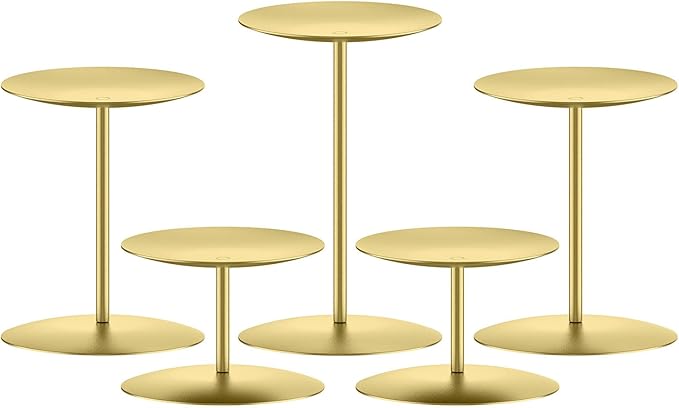 smtyle Gold Candle Holder for Pillar Candles Set of 5 Plate Centerpiece for Table or Floor with Iron