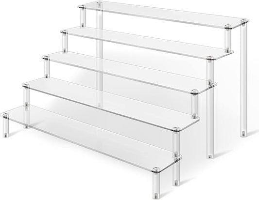 Acrylic Risers Display Stand for Action Figures, 5 Tier Clear Display Collectibles Dessert Holder, Durable Showcase Display Shelf for Toys Jewels Figurines Cosmetics Decoration and Organizer