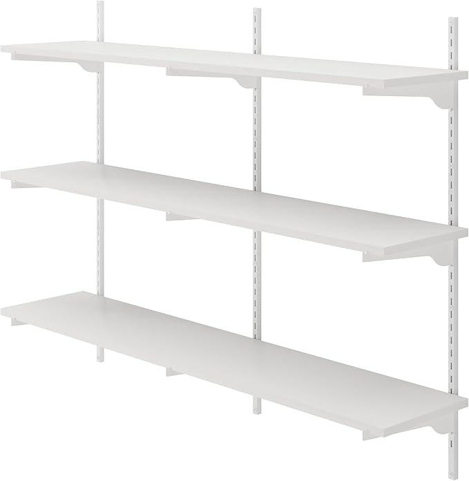 Wallniture Turin 3 pcs 48 inch Long, 10 inch Deep Bookshelf, Height Adjustable Brackets, Ladder Shelf Style Wall Mounting Shelves, 3 Tier, White