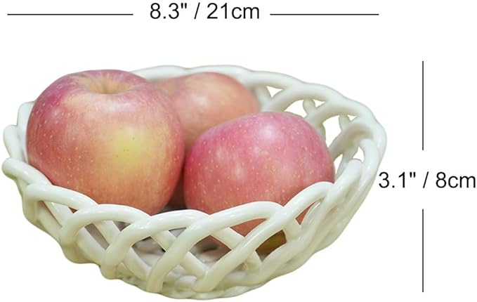 Modern Fruit Basket Storage for Kitchen Countertop Handmade White Ceramic Decorative Bowl Holder for Bread Snack Veggies Home Kitchen Décor,Stylish Key Bowl for Entry Table (W, M)