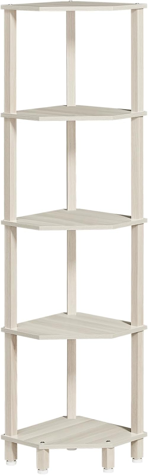YUFAM 5-Tier Corner Shelf with Sturdy 5-Leg Base, 52in Tall Narrow Bookcase for Small Spaces, Wooden Plant Display Shelf, Thin Bookshelf for Living Room, Bedroom, Office, Grey White