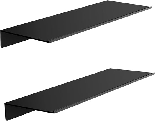 HNVNER Black Metal Wall Shelves, 15.7" (W), No Drilling, Adhesive Floating Wall Shelf for Living Room, Bedroom, Bathroom, Aluminium Shower Caddy (2 PCS)