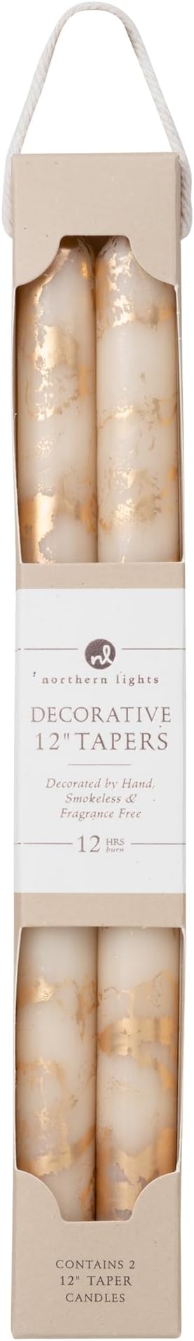 Northern Lights Candles Premium Tapers - 12" 2pk - Cream with Gold - 73308