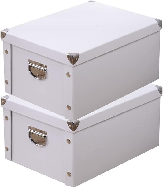 GUOZI Collapsible Storage Box, Decorative Memory Box with Lid & Metal Reinforced Corners, Cardboard File Bin with Handles, Organizer Gift Box for Keepsake Toy Photos Office Nursery Wardrobe Bookshelf