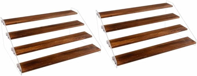 2 Pack Large 4 Tier Acrylic Display Stand 16*10.6*6.3 inches for Figures Wooden Risers Display Case for Craft Fair Acrylic Cupcake Stand for Dessert Table Cologne Organizer for Men(BROWN)