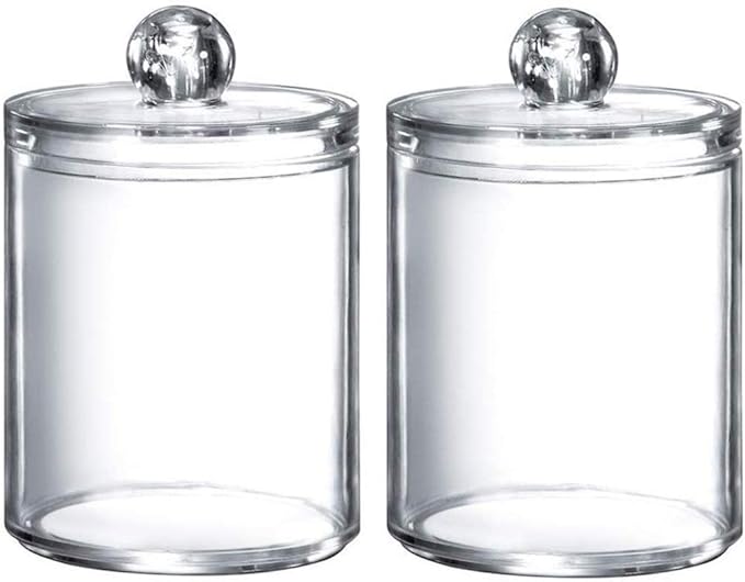 qiuqiu Acrylic Multifunctional Round Receive Box Jewelry Box,Cosmetic Make-up Cotton Swabs Transparent Container Makeup Organizer for Cotton Ball Pad Swabs Make Up Pads -2 pcs