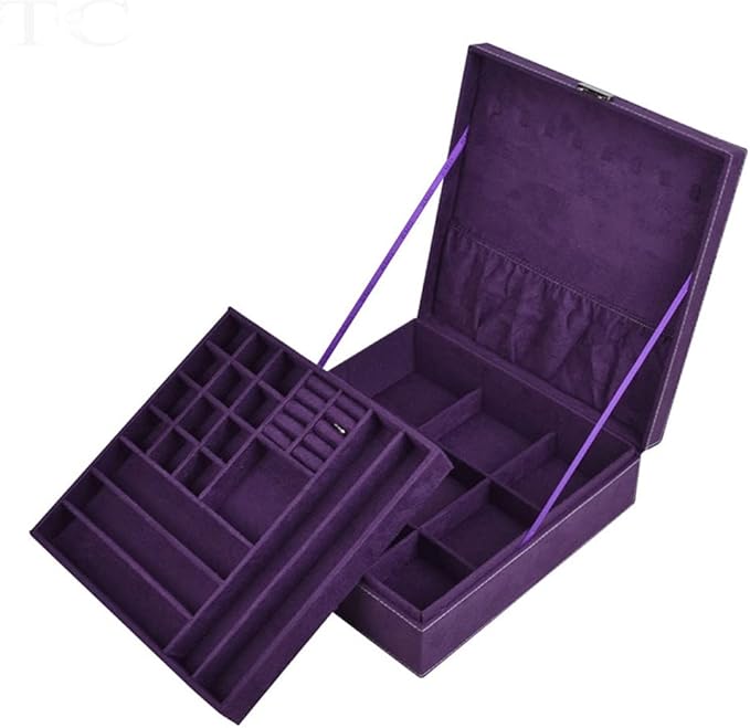 Square Jewelry Box Large Flannel Double Layers Makeup Organizer Ring Necklace Storage Jewellry